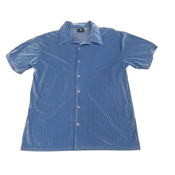 Vintage Positano Shirt Mens XL Blue Velvet Iridescent Button Up Disco Rave - Picture 1 of 15